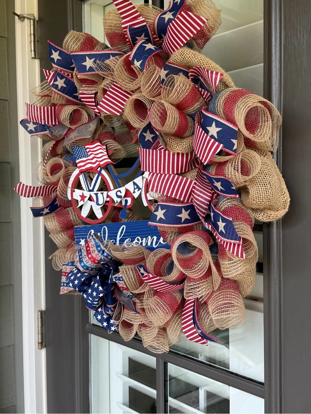 Patriotic Welcome Wreath - Red, Blue & Natural
